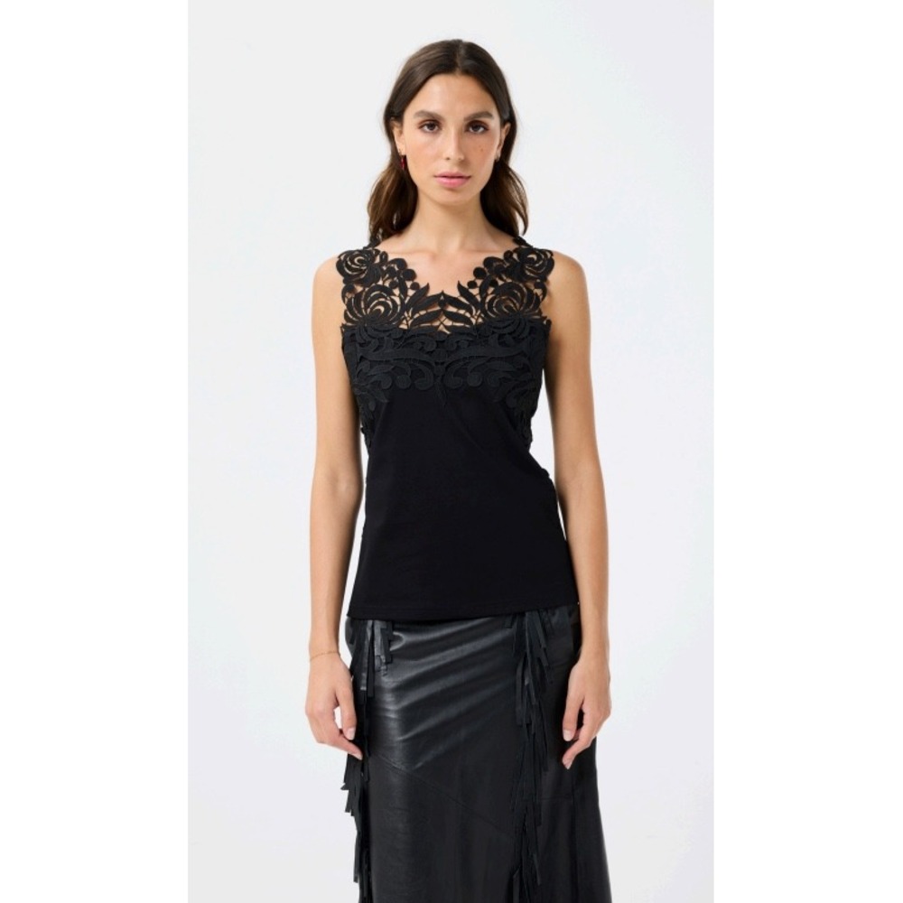 Leo & Ugo Paris Black Embroidered Lace Camisole Tank Top Size 2